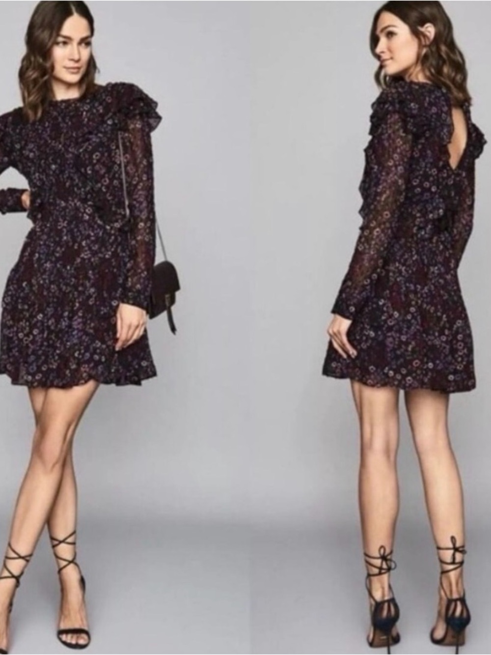 Reiss Carey Flora Ruffle Long-Sleeve Dress